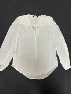 ZARA 刺繍ブラウス　白長袖シャツ　XS