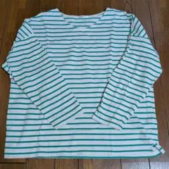 COLETA ホワイト/グリーンストライプ Vネック長袖Tシャツ