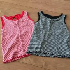 ボーダー柄 タンクトップ 赤&黒 セット売り＊100cm