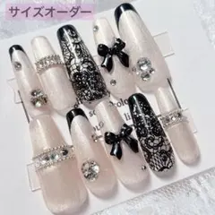 No.15 ネイルチップ スナ系 ワンホン 量産型 千鳥柄 ロング ガーリー