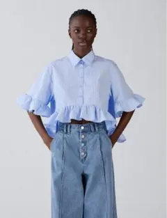 GU ぺプラムシャツ(5分袖) by rokh Lサイズ ブルー