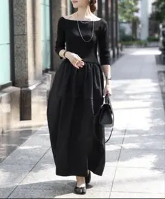 ボンジュールサガン　スクエアネックニットコンビコクーンワンピース