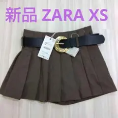 ザラZARAプリーツベルト付きキュロットスカート ブラウンXSのサムネイル