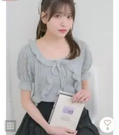 ems excite グレー フリルニットトップス