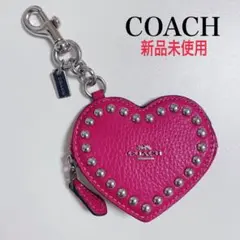 コーチ チャーム キーリング レザー ハート シグネチャー ピンク