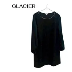 B0664GLACIER長袖膝丈ワンピース　レース　結婚式パーティー　大きめL