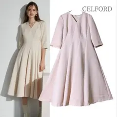 セルフォード／ツイストワンピース　Aライン 薄ピンク 38 7分袖 春ワンピース