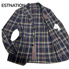 未使用☆ESTNATION テーラドジャケット　チェック　茶色　ネイビー　 Lのサムネイル