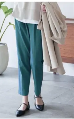 新品ikkaスラックスパンツきれいめカジュアルM イッカ テーパード　グリーン