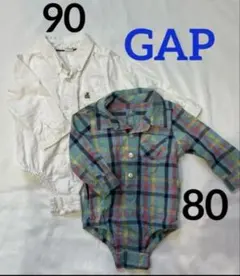 GAP ギャップ　ベビーシャツ2点セット ホワイト・チェック柄 80 90