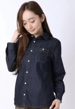デニムシャツ 長袖 インディゴ レディース Mサイズ