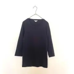 ユニクロ クルーネックTシャツ 七分袖 黒 S コットン100％ ちいさめ