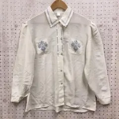 KMACHI レトロ古着 クラシック スカラップ 刺繍 とろみシアーブラウス