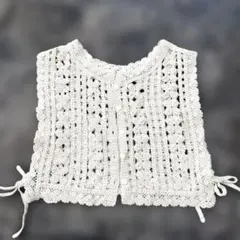 アイボリー かぎ針編み風　透かし編み ニットベスト　　 M size