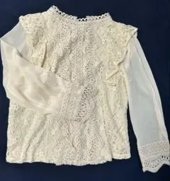 レース　フリル　ブラウス　透け感　シースルー　アイボリー