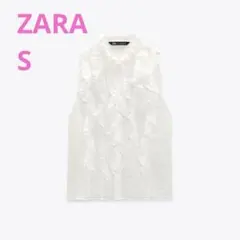 ZARA フリルノースリーブトップス ホワイト　S