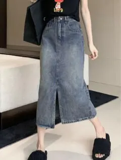 SHEIN シーイン ウォッシュド スリットヘム ストレートデニムスカート 新品