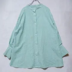 クラシカルエルフ ストライプ バンドカラー シャツ 長袖 XL グリーン