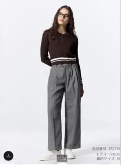 GU ヘリンボーンタックワイドパンツ　グレー　Sサイズ