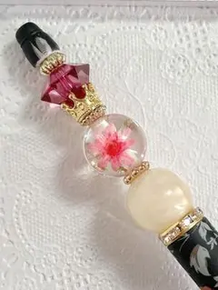 ルビーとドライフラワーのカスタムボールペン