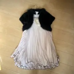 ライトピンク プリーツパーティードレスとファーショートジャケットセット