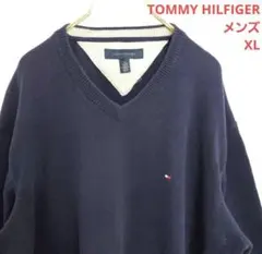 トミーヒルフィガー コットン ニット　セーター ワンポイント刺繍ロゴ XL 紺