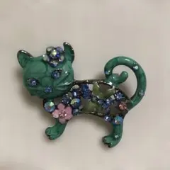 猫モチーフ ブローチ ペンダント兼用 ラインストーン輝く海外製アクセサリー