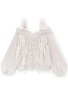 GRL ケーブル編みオフショルダーファーストラップニットトップス an1203