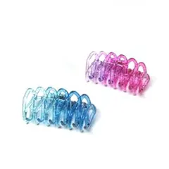 ピンクと青色波状デザインヘアクリップ2個セット