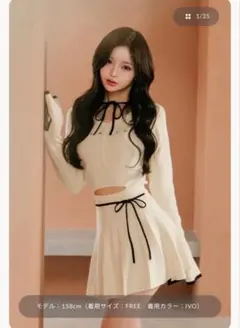 darich ダーリッチ ウエストオープンリボンデザインニットミニワンピース