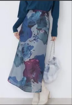 花柄ロングスカート グレー系のサムネイル