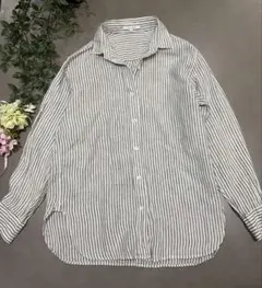 【美品】23区 MY STANDARD リネン100% ストライプシャツ グレーのサムネイル