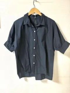 美品　グローバルワーク　ネイビー 半袖シャツ ギャザー入り袖　M