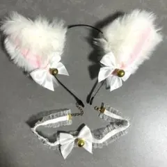 耳付きカチューシャ ホワイト・ピンク