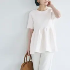 スポンディッシュニットペプラムトップス　ホワイト　M
