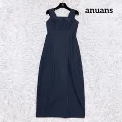 anuans ハイウエスト コクーン ワンピース ノースリーブ ロング ネイビー