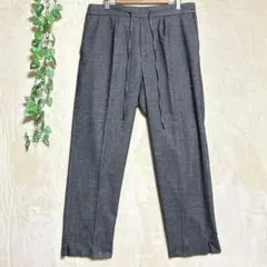a1081ザラ美品ヘリンボーン柄ドローストリングパンツウール調グレー/L
