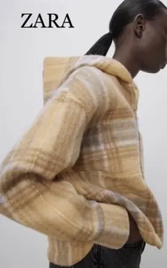 ZARA | ザラ　チェック柄　ゆるダボ　ハーフジップ パーカーショート丈