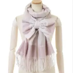 リズリサ リボンマフラー グレーピンク