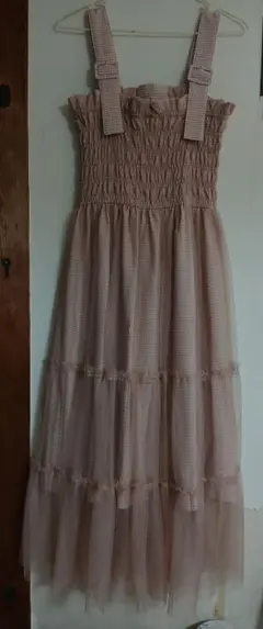 axes オレンジ ピンク チェック柄チュールワンピ