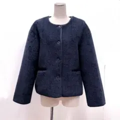 Stunning スタンニング ノーカラーボアジャケット ネイビー