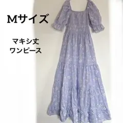 美品✨1点もの 【M】華やかフラワープリント マキシワンピース 薄紫色