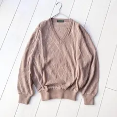 ニューカマーズ ニット アーガイル 麻 【L】Ｖネック ピンクブラウン