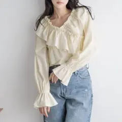 LOWRYSFARM フリルクロスギャザーブラウス　アイボリー