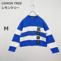 【レモンツリー】カットソー 刺繍 カジュアル ボーダー 青白 新品タグ付 Mのサムネイル