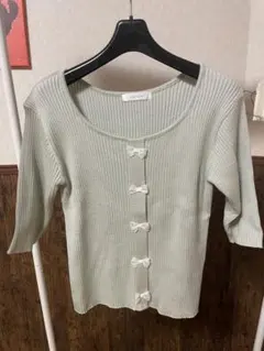 フロントリボンリブニットトップス ミントのサムネイル