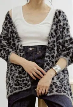 MADEMOISELLE ROPE'★レオパードフェザーヤーンロングカーディガン