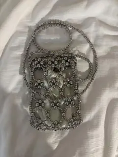 シルバー ビーズ ハンドバッグ ポーチ付き