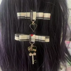 **.+゜チェックのミニヘアクリップ2点セット*.+゜
