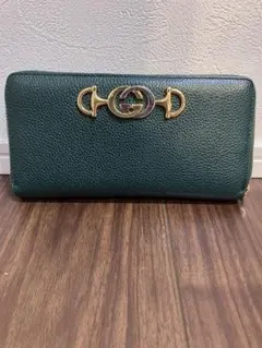 GUCCI グッチ ホースビット ラウンドファスナー 長財布 レザー グリーン